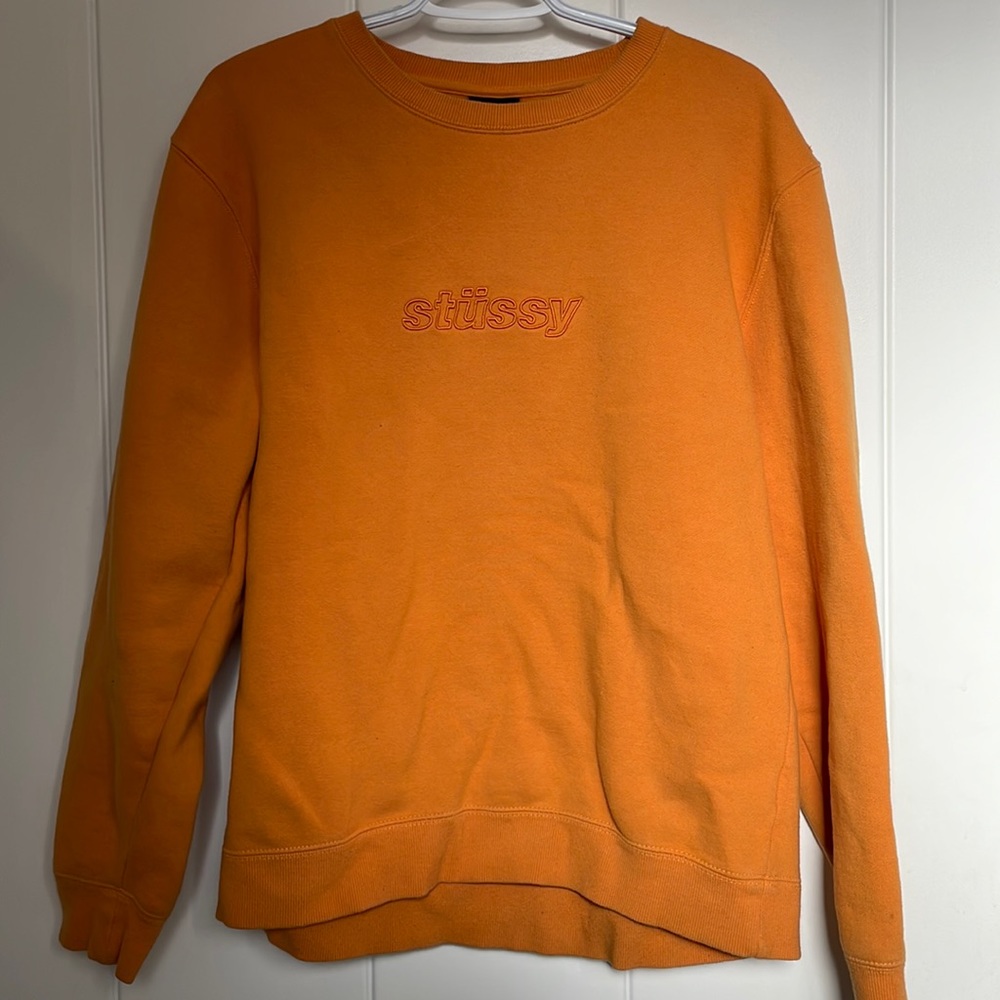stussy orange/yellow crewneck hoodie